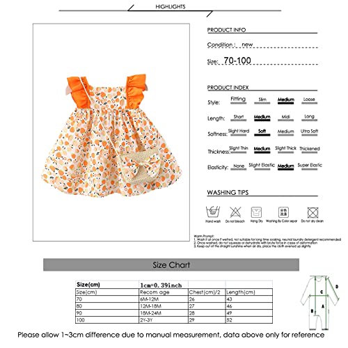 Haokaini Ropa de verano para bebé niña con cuello de muñeca floral fresa princesa Sundress Crossbody Bag, Naranja Fresa, 18 meses