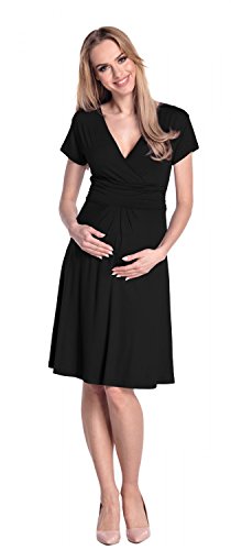 Happy Mama De Las Mujeres Maternidad Jersey Llamarada Bebé Ducha Vestido Corto Mangas 108 (Negro, 40, L)