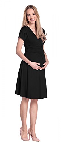 Happy Mama De Las Mujeres Maternidad Jersey Llamarada Bebé Ducha Vestido Corto Mangas 108 (Negro, 40, L)