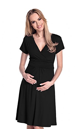 Happy Mama De Las Mujeres Maternidad Jersey Llamarada Bebé Ducha Vestido Corto Mangas 108 (Negro, 40, L)