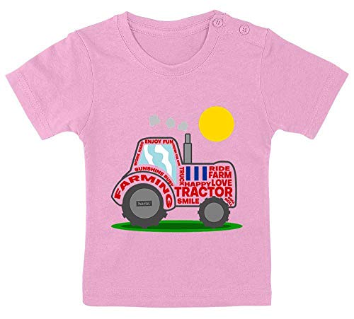 HARIZ Camiseta para bebé con diseño de tractor, sol, vehículos, tractor, tarjeta de regalo, algodón de azúcar, rosa, 3-9 meses/60-69 cm