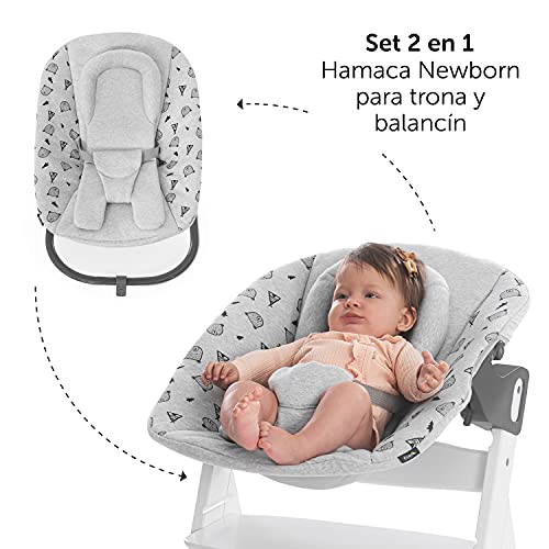 Hauck Alpha Plus Newborn Set Premium - Trona evolutiva Madera con Hamaca recién nacidos - Trona bebe con cojín de asiento en algodón - Trona convertible - blanco Nordic Grey