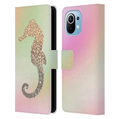 Head Case Designs Licenciado Oficialmente Monika Strigel Caballito de mar Dreamland Gold Carcasa de Cuero Tipo Libro Compatible con Xiaomi Mi 11