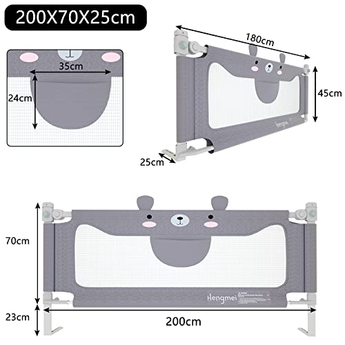 HENGMEI Barrera de seguridad para la cama para niños, protección anticaídas, altura regulable, para bebés y niños, 200 cm, diseño de osito