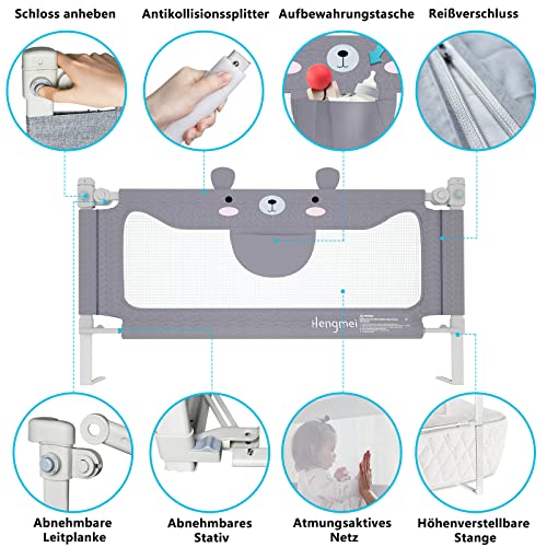 HENGMEI Barrera de seguridad para la cama para niños, protección anticaídas, altura regulable, para bebés y niños, 200 cm, diseño de osito