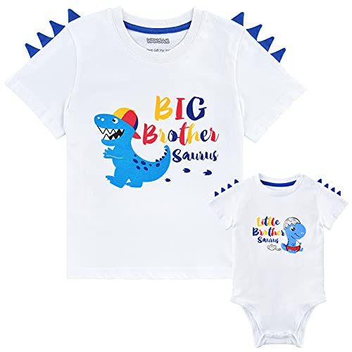 Hermano Mayor Hermano Pequeño Camisetas Conjunto Dinosaurio Regalo Niños Camiseta Y Bebé Body algodón Anuncio Embarazo Manga Corta Trajes Blancos Recién Nacidos Estampada(18-24 Meses 0-3 Meses)