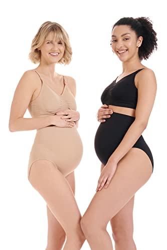 Herzmutter Bragas de Maternidad - Pack de 2 - Slip de Embarazo - Braguita de Premamá sin Costuras - para el Embarazo-después del Parto - 5820 (XL-XXL, 2X Negro)