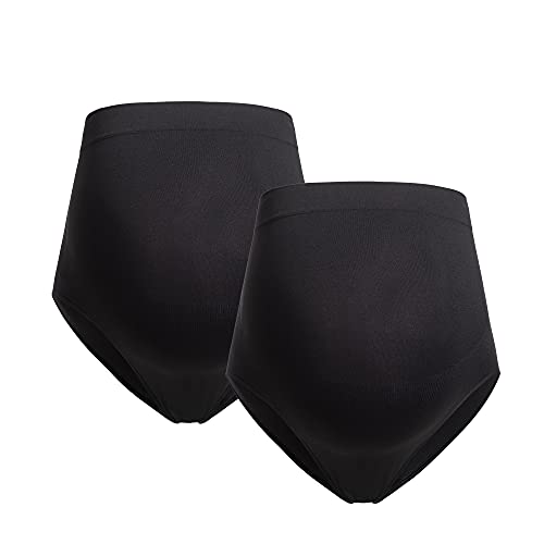 Herzmutter Bragas de Maternidad - Pack de 2 - Slip de Embarazo - Braguita de Premamá sin Costuras - para el Embarazo-después del Parto - 5820 (XL-XXL, 2X Negro)