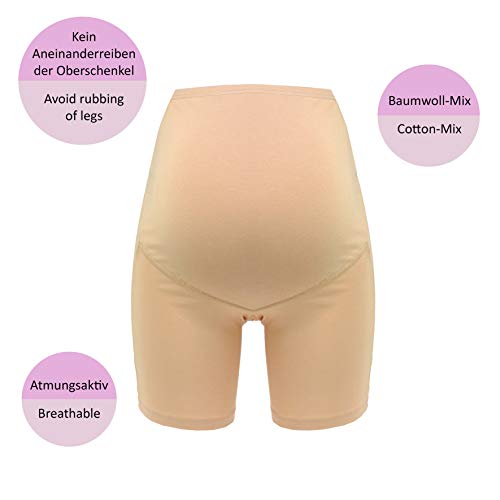 Herzmutter Premamá Leggins Pantalones Cortos Shorts - Leggins - Bragas de Maternidad con Pierna - Pantalones Cortos de Ropa Interior de la Cintura - Juego de 1 y 2 - 5000 (M, Beige)