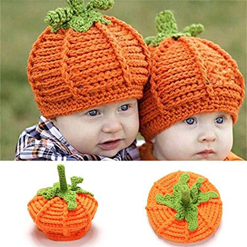 Hillento bebé Tejer Sombreros de Calabaza, Calabaza recién Nacidos de Punto de Lana Unisex Beanie Baby Sombreros del Ganchillo para Las Tapas de Halloween, Sombrero de Apoyo de la fotografía