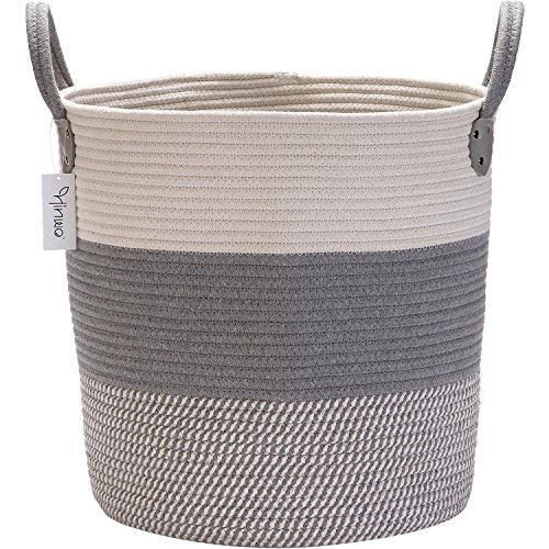 Hinwo Cesta de Almacenamiento de Cuerda de algodón Cesto de lavandería Plegable Organizador de contenedor de Almacenamiento de guardería con Asas, 15 x 13.8 Pulgadas