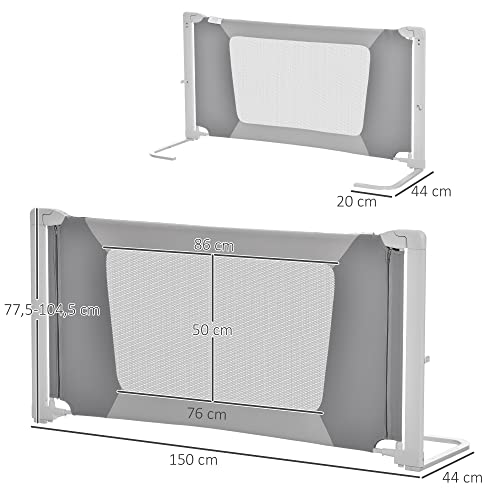 HOMCOM Barrera de Cama para Niños 150 cm Ajustable en Altura Acceso Unilateral Protección Anticaídas Infantil con Marco de Aluminio 150x44x77,5-104,5 cm Gris