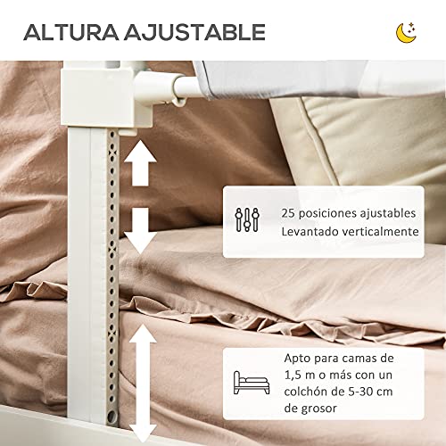 HOMCOM Barrera de Cama para Niños 150 cm Ajustable en Altura Acceso Unilateral Protección Anticaídas Infantil con Marco de Aluminio 150x44x77,5-104,5 cm Gris