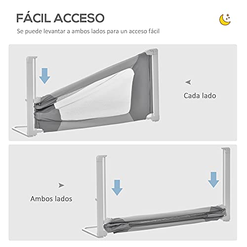 HOMCOM Barrera de Cama para Niños 150 cm Ajustable en Altura Acceso Unilateral Protección Anticaídas Infantil con Marco de Aluminio 150x44x77,5-104,5 cm Gris