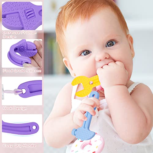 Hysagtek Juguete mordedor para bebés de 0 a 12 meses, con 4 clips para chupete, de silicona sin BPA, juguete para morder para bebé, llave de martillo, tenazas, para niños y niñas