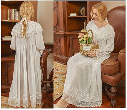 HZYDD Pijamas de Maternidad para Mujer Vestido de Dormir de Encaje Vintage Vestido de casa de Manga Larga Camisón de Palacio Retro Pijamas de enfermería de Maternidad, Encaje Blanco (Size : XL)