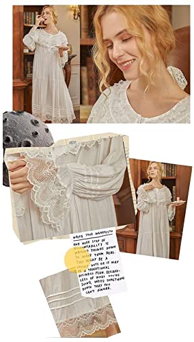 HZYDD Pijamas de Maternidad para Mujer Vestido de Dormir de Encaje Vintage Vestido de casa de Manga Larga Camisón de Palacio Retro Pijamas de enfermería de Maternidad, Encaje Blanco (Size : XL)