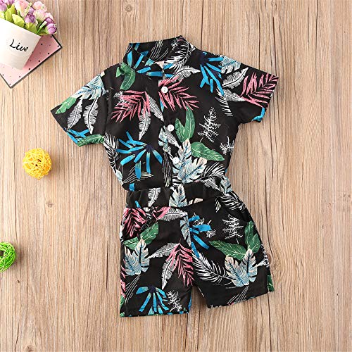 I3CKIZCE Conjunto de ropa para niños pequeños, de manga corta, estilo bohemio, con botones, camiseta y pantalones cortos, 2 piezas, para verano, para la playa, 1 – 5 años, Negro , 12-24 meses