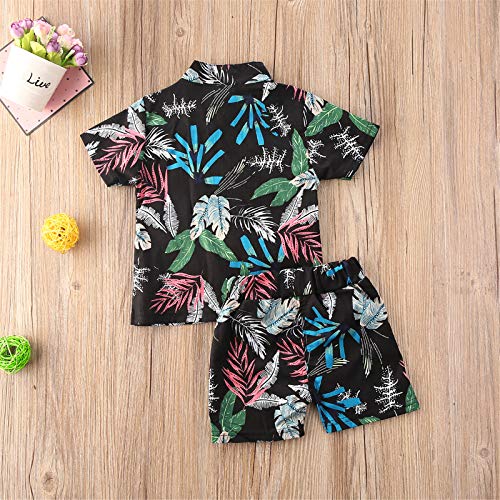 I3CKIZCE Conjunto de ropa para niños pequeños, de manga corta, estilo bohemio, con botones, camiseta y pantalones cortos, 2 piezas, para verano, para la playa, 1 – 5 años, Negro , 12-24 meses