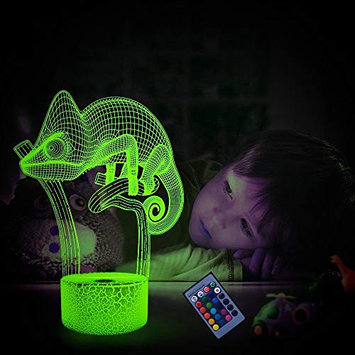 Ilusión Optica Lámpara 3D Camaleón Luz de Noche 16 Colores que Cambian Control Remoto USB Poder Touch Switch Decor Lámpara LED Mesa Lámpara Niños Juguetes Cumpleaños Navidad Regalo