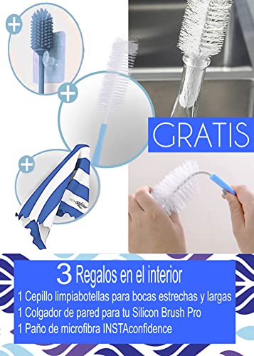 INSTAconfidence 2022 Kit Limpiador Botellas de Silicona XXL (Azul) Sin BPA Antibacterias Cepillo Biberones Limpieza Hogar Jarron Cachimba Limpiabotella Camping