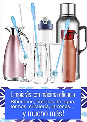 INSTAconfidence 2022 Kit Limpiador Botellas de Silicona XXL (Azul) Sin BPA Antibacterias Cepillo Biberones Limpieza Hogar Jarron Cachimba Limpiabotella Camping