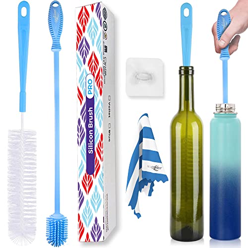 INSTAconfidence 2022 Kit Limpiador Botellas de Silicona XXL (Azul) Sin BPA Antibacterias Cepillo Biberones Limpieza Hogar Jarron Cachimba Limpiabotella Camping