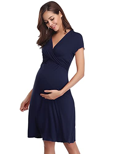 Irdcomps Camisón de Maternidad para Mujeres Ropa para Dormir para premamá Camisón de Lactancia Maternidad Embarazo Hospital(Azul Marino,XL)