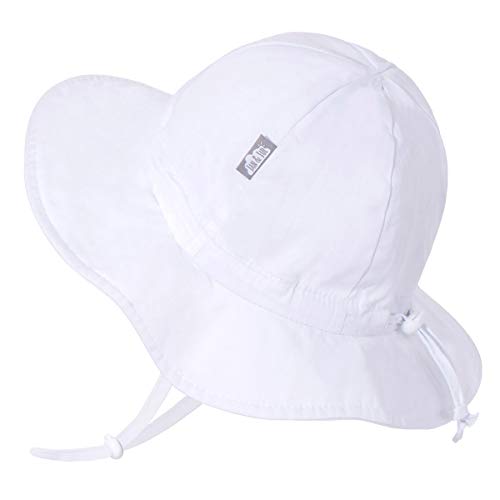 Jan & Jul Toddler Boys Girls Cotton Sun Hats 50 UPF, Drawstring Adjustable, Stay-on Tie (M: 6-24m, White)