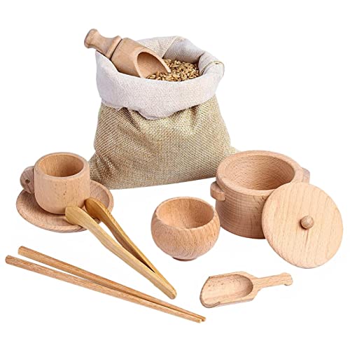 Jayehoze Sensory Bin Tools - Juguetes Montessori para niños pequeños, Juguete de Aprendizaje de motricidad Fina, Juego de simulación de Pinzas de Palas de Madera, Juego de 8 Juguetes de motricidad