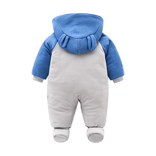 JinBei Pelele Niño Bebé De Invierno,Traje De Nieve Bebé Ropa De Invierno Footed Peleles Mameluco con Capucha Cálido Monos para Niños Niñas,Estampado De Dinosaurios, Azul Grisáceo,3-6 Meses