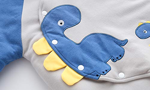 JinBei Pelele Niño Bebé De Invierno,Traje De Nieve Bebé Ropa De Invierno Footed Peleles Mameluco con Capucha Cálido Monos para Niños Niñas,Estampado De Dinosaurios, Azul Grisáceo,3-6 Meses