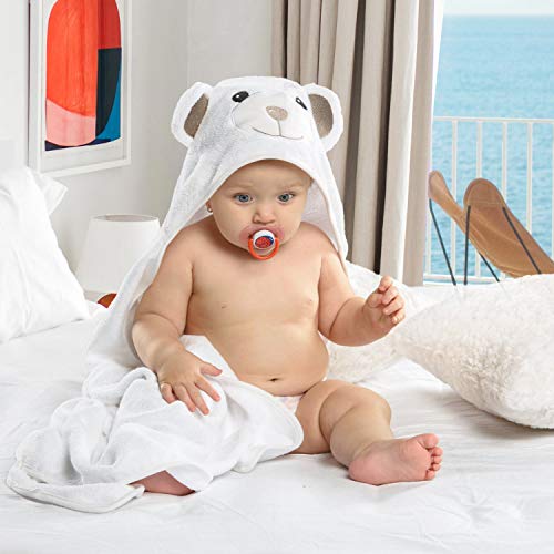 JoJo Toalla Bebe Recien Nacido | Toalla Bebe con Capucha, Diseño de Oso, 100% Coton 90 x 90, Grande, Suave y Confortable, Extra Absorbente, Super regalos bebes recien nacidos originales