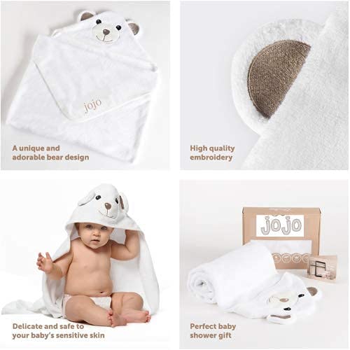 JoJo Toalla Bebe Recien Nacido | Toalla Bebe con Capucha, Diseño de Oso, 100% Coton 90 x 90, Grande, Suave y Confortable, Extra Absorbente, Super regalos bebes recien nacidos originales