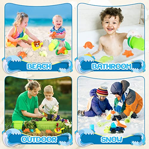 Joujou 2 in 1 Juguetes de Playa / Juguetes de Baño 19 PCS, Juegos Playa para Niños para Bebe 2 3 Años, Camiones Juguetes Juguetes de Verano Incluye Malla Reutilizable