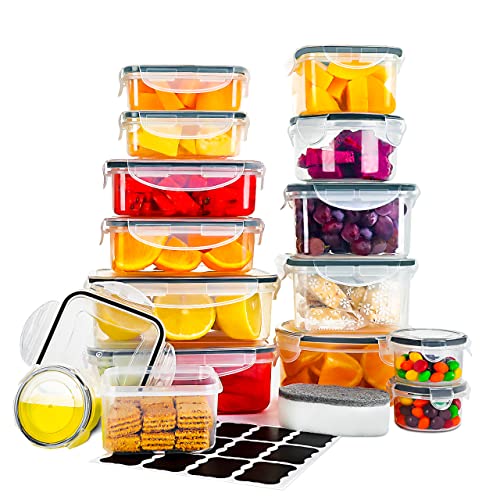 Jovego Recipientes de Plástico Alimentos 30 Pieza(15 envase, 15 Transparente Tapa), Contenedores Herméticos, Envases para Comida con Cierre, Aptas para Microondas, Congelador, Lavavajillas, Sin BPA