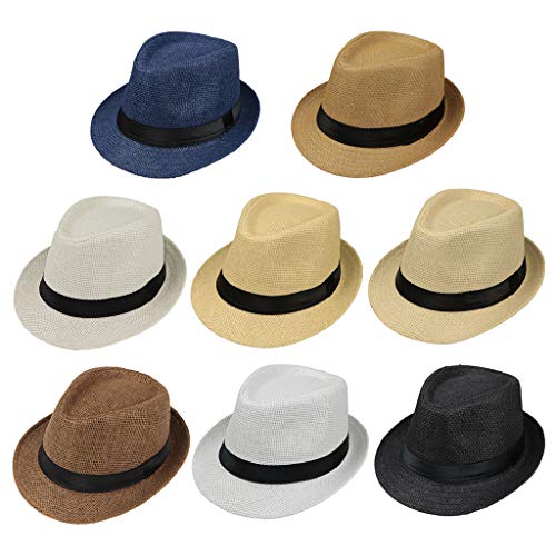 JOYKK Niños Sombrero de Paja Verano Playa Jazz Panamá Trilby Fedora Sombrero Gángster Gorra Sombreros al Aire Libre Respirable Niñas Niños Sombrero para el Sol - B # Blanco