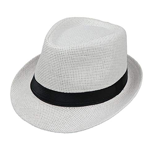 JOYKK Niños Sombrero de Paja Verano Playa Jazz Panamá Trilby Fedora Sombrero Gángster Gorra Sombreros al Aire Libre Respirable Niñas Niños Sombrero para el Sol - B # Blanco