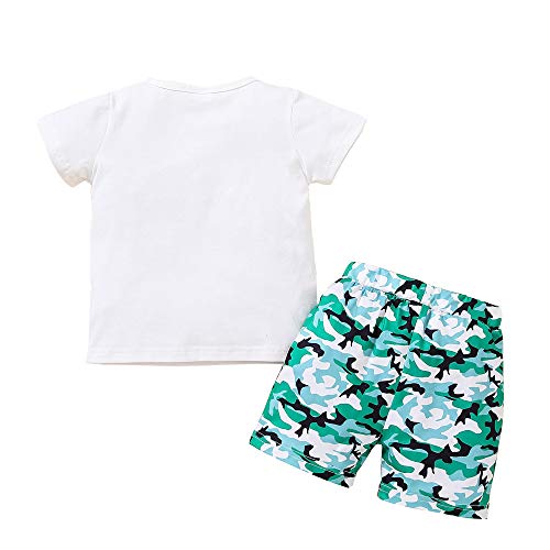 Juego 2 piezas completo para niño camiseta verano con impresión de dinosaurio+pantalones cortos con impresión dinosaurio con colores veraniegos para niños de playa y playa (blanco,18- 24 meses)