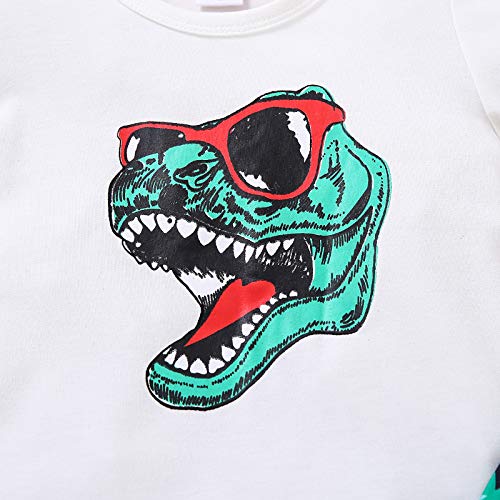 Juego 2 piezas completo para niño camiseta verano con impresión de dinosaurio+pantalones cortos con impresión dinosaurio con colores veraniegos para niños de playa y playa (blanco,18- 24 meses)