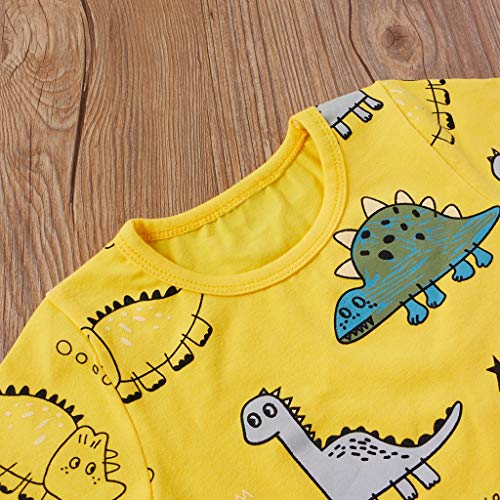 Juego de 2 Piezas de Ropa Deportiva para Niño Bebé Conjunto Camiseta de Manga Corta con Estampado de Dinosaurio + Pantalones Cortos Deportivos (Amarillo, 3-4 Años)