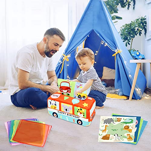 Juguetes Caja de Pañuelos para Bebés,Juguetes Montessori Bebes 6-12 Meses,Juguetes sensoriales para bebés,Caja Interactiva De Tejido De Tela,Regalo de Actividades para Niños Educativos (Naranja)