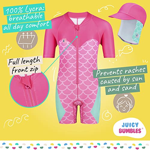 Juicy Bumbles Bañador Bebe Niña - Traje de Baño con Protección Solar Anti UV de Una Pieza para Bebés y Niños Pequeños - Traje de Mangas Cortas UPF50 + Sirena - 1-2 Años