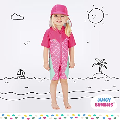 Juicy Bumbles Bañador Bebe Niña - Traje de Baño con Protección Solar Anti UV de Una Pieza para Bebés y Niños Pequeños - Traje de Mangas Cortas UPF50 + Sirena - 1-2 Años