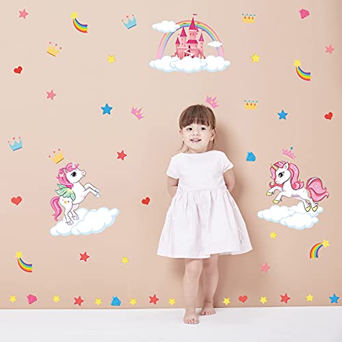 KAIRNE Unicornio Pegatina Pared Decorativas Dormitorio Infantiles,Pegatinas Luminosas Infantiles Niña,Pegatinas Pared Fluorescente,Estrella Vinilo Adhesivos Luminosos para Techo Habitación Bebé Decor