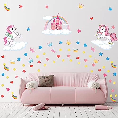 KAIRNE Unicornio Pegatina Pared Decorativas Dormitorio Infantiles,Pegatinas Luminosas Infantiles Niña,Pegatinas Pared Fluorescente,Estrella Vinilo Adhesivos Luminosos para Techo Habitación Bebé Decor