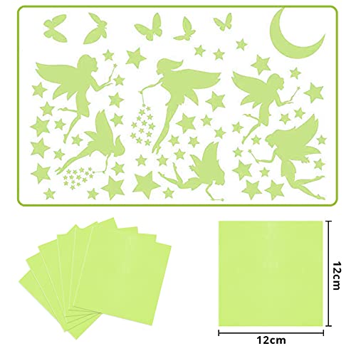 KAMEUN Luminoso Pegatinas de Pared Luna Estrellas Puntos Pegatinas de Pared para Niños Infantil Fluorescente Adhesivos Decoración para Dormitorio Bebé Guardería（6pack）