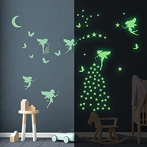 KAMEUN Luminoso Pegatinas de Pared Luna Estrellas Puntos Pegatinas de Pared para Niños Infantil Fluorescente Adhesivos Decoración para Dormitorio Bebé Guardería（6pack）