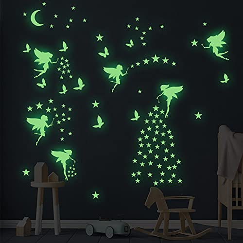 KAMEUN Luminoso Pegatinas de Pared Luna Estrellas Puntos Pegatinas de Pared para Niños Infantil Fluorescente Adhesivos Decoración para Dormitorio Bebé Guardería（6pack）