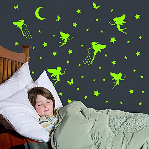 KAMEUN Luminoso Pegatinas de Pared Luna Estrellas Puntos Pegatinas de Pared para Niños Infantil Fluorescente Adhesivos Decoración para Dormitorio Bebé Guardería（6pack）